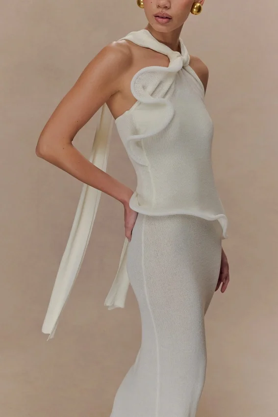 Caprice Halter Knit Maxi Dress – White Caprice Halter Knit Maxi Dress – White