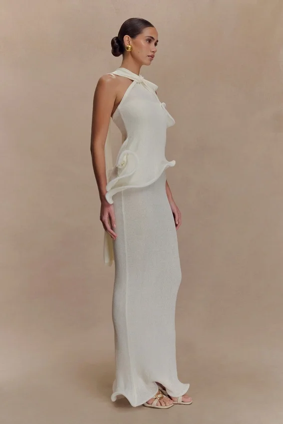Caprice Halter Knit Maxi Dress – White Caprice Halter Knit Maxi Dress – White