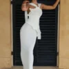 Caprice Halter Knit Maxi Dress – White Caprice Halter Knit Maxi Dress – White