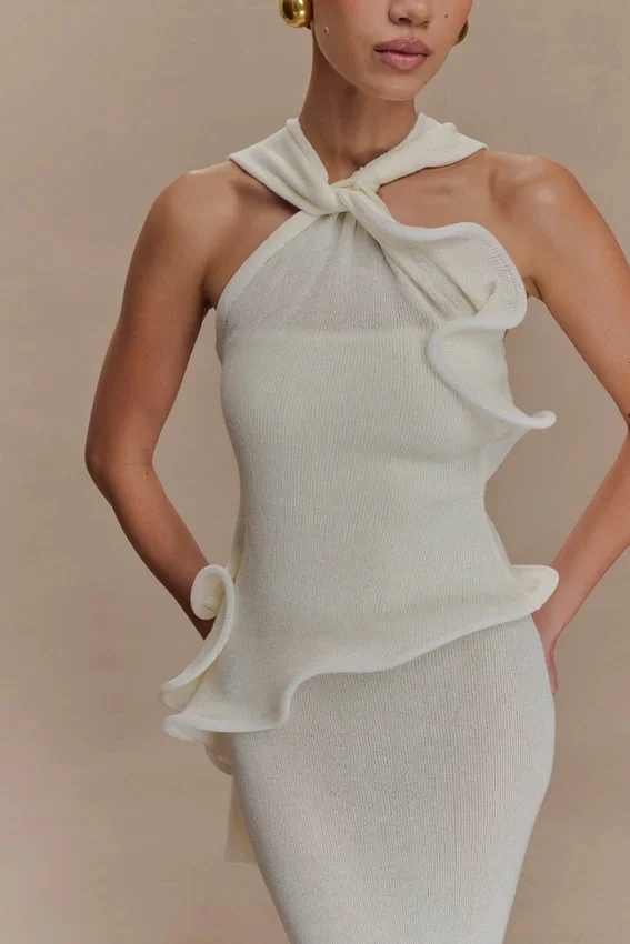Caprice Halter Knit Maxi Dress – White Caprice Halter Knit Maxi Dress – White