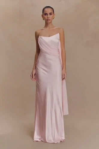Carah Satin And Chiffon Maxi Dress – Pale Pink Carah Satin And Chiffon Maxi Dress – Pale Pink