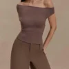 Carley Off Shoulder Knit Top – Cacao Brown Carley Off Shoulder Knit Top – Cacao Brown