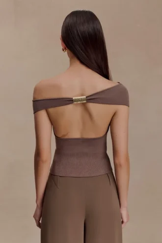 Carley Off Shoulder Knit Top – Cacao Brown Carley Off Shoulder Knit Top – Cacao Brown