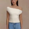 Carley Off Shoulder Knit Top – Ivory