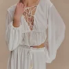 Carlie Chiffon Cross Tie Top – Ivory
