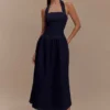 Caroline Denim Halter Midi Dress – Indigo Blue Caroline Denim Halter Midi Dress – Indigo Blue