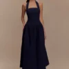 Caroline Denim Halter Midi Dress – Indigo Blue Caroline Denim Halter Midi Dress – Indigo Blue