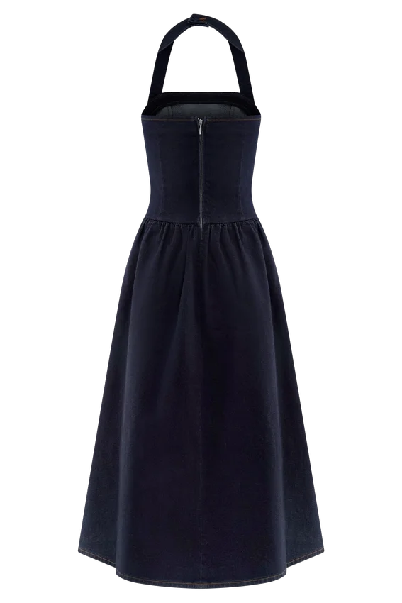 Caroline Denim Halter Midi Dress – Indigo Blue Caroline Denim Halter Midi Dress – Indigo Blue