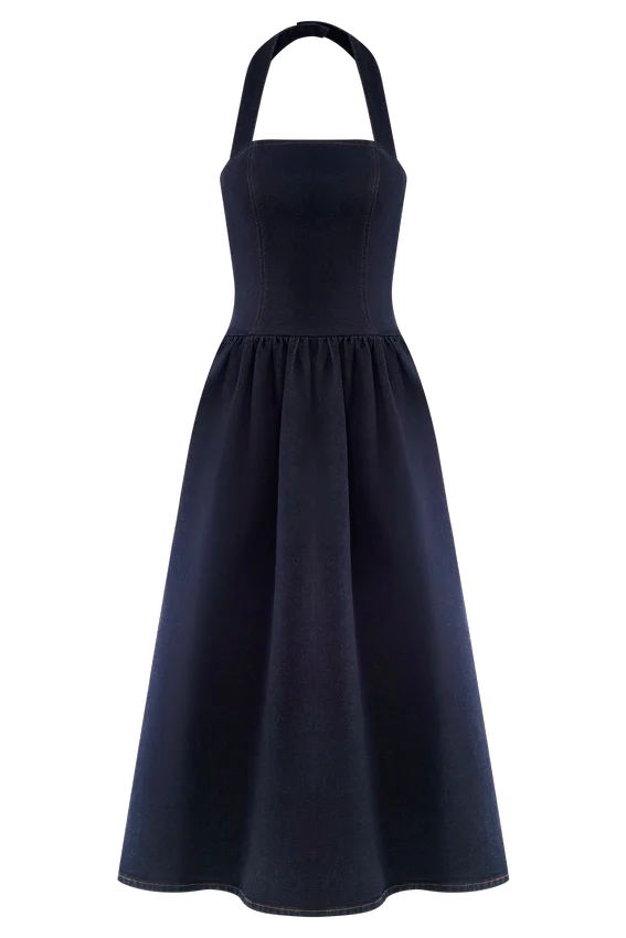 Caroline Denim Halter Midi Dress – Indigo Blue Caroline Denim Halter Midi Dress – Indigo Blue