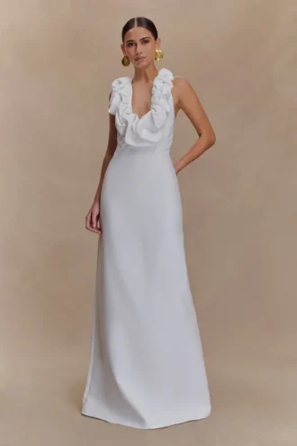Carolyn Linen Bubble Maxi Dress – White