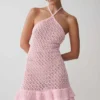 Carrisa Crochet Knit Mini Dress – Baby Pink