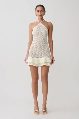 Carrisa Crochet Knit Mini Dress – White