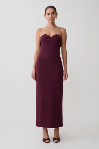 Cary Folded Strapless Crepe Midi Dress – Wine