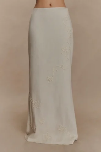 Casey Linen Embroidered Maxi Skirt – Natural