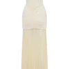 Caspian Slinky And Mesh Off Shoulder Maxi Dress – Ivory