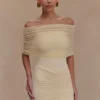 Caspian Slinky And Mesh Off Shoulder Mini Dress – Ivory Caspian Slinky And Mesh Off Shoulder Mini Dress – Ivory