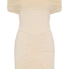 Caspian Slinky And Mesh Off Shoulder Mini Dress – Ivory Caspian Slinky And Mesh Off Shoulder Mini Dress – Ivory