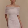 Caspian Slinky And Mesh Off Shoulder Mini Dress – Pale Pink Caspian Slinky And Mesh Off Shoulder Mini Dress – Pale Pink