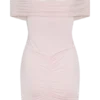 Caspian Slinky And Mesh Off Shoulder Mini Dress – Pale Pink Caspian Slinky And Mesh Off Shoulder Mini Dress – Pale Pink