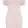 Caspian Slinky And Mesh Off Shoulder Mini Dress – Pale Pink Caspian Slinky And Mesh Off Shoulder Mini Dress – Pale Pink