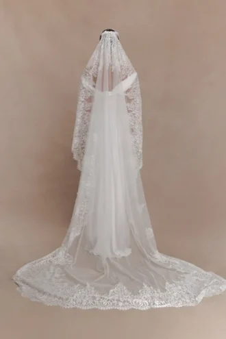 Cassia Lace Trim Veil – White