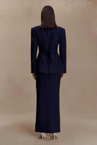Cassie Column Maxi Skirt – Navy Pinstripe