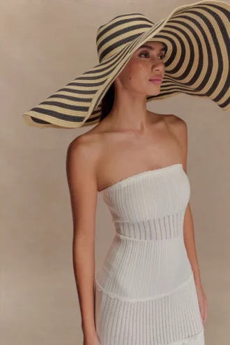 Cecil Straw Maxi Hat – Black And Neutral Stripe
