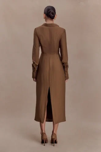 Cecilie Cut Out Shirt Midi Dress – Dark Chocolate