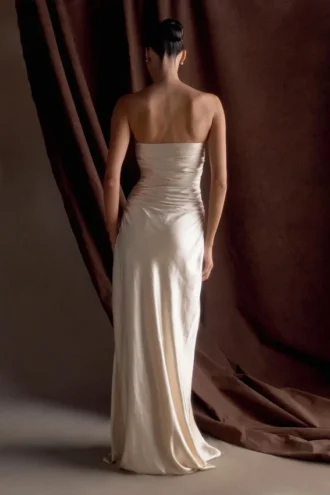 Cedar Strapless Satin Maxi Dress – Blush Gold