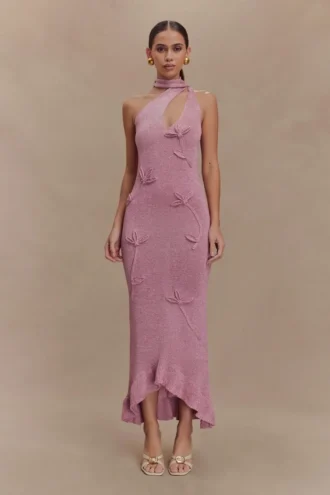 Celestino Floral Metallic Knit Maxi Dress – Pink