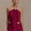 Celina Chiffon Halter Top With Hardware – Cherry Red Celina Chiffon Halter Top With Hardware – Cherry Red