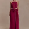 Celina Chiffon Halter Top With Hardware – Cherry Red Celina Chiffon Halter Top With Hardware – Cherry Red