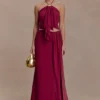 Celina Chiffon Overlay Maxi Skirt – Cherry Red