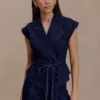 Charley Structured Tie Denim Top – Indigo Blue