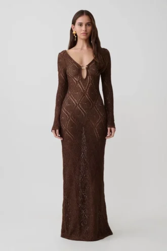 Chelsea Lurex Crochet Maxi Dress – Bronze