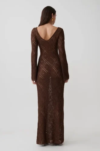 Chelsea Lurex Crochet Maxi Dress – Bronze