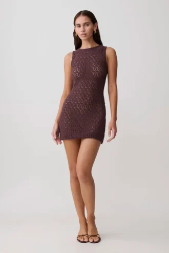 Cherly Knit Crochet Mini Dress – Chocolate