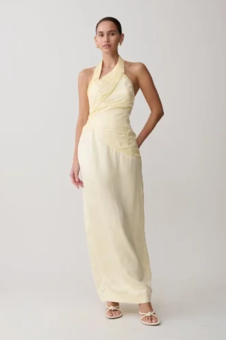 Chiara Halter Satin Maxi Dress – Buttermilk