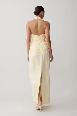 Chiara Halter Satin Maxi Dress – Buttermilk