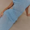 Chloe Off Shoulder Boucle Knit Top – Light Blue