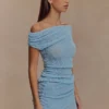 Chloe Off Shoulder Boucle Knit Top – Light Blue