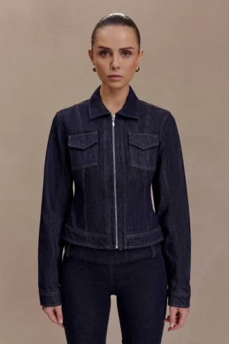 Cierra Cinched Jacket Top – Washed Indigo Blue