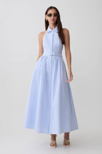 Cindy Collared Midi Dress – Blue Pinstripe