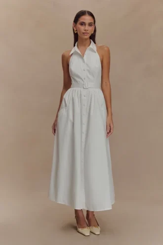 Cindy Collared Midi Dress – White