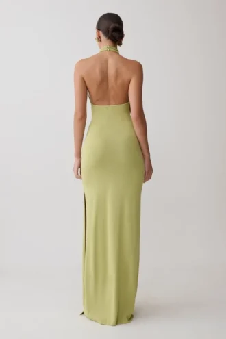Cindylou Halter Knit Maxi Dress – Light Olive