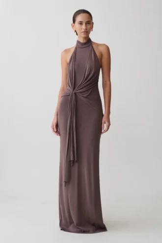 Cindylou Halter Knit Maxi Dress – Peppercorn