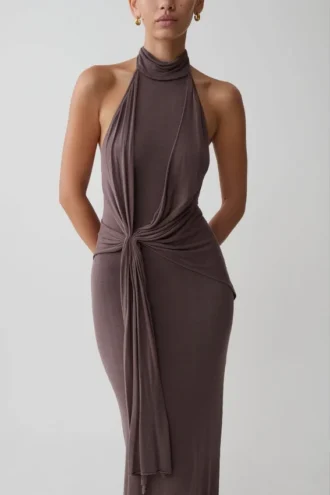 Cindylou Halter Knit Maxi Dress – Peppercorn