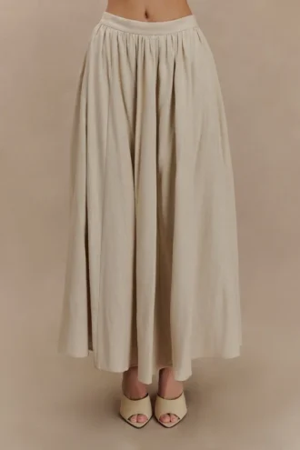 Clarence Linen A-Line Maxi Skirt – Natural