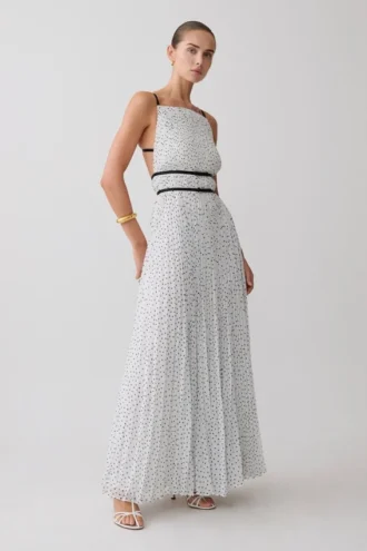 Clarisse Pleated Maxi Dress – Polka Dot