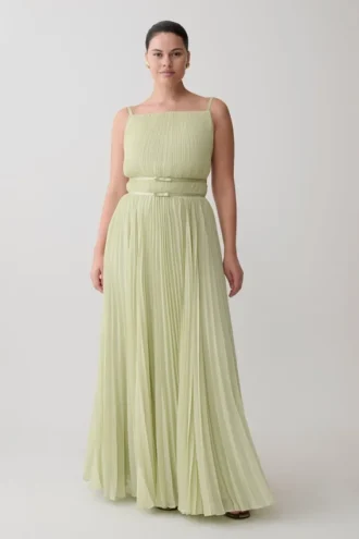 Clarisse Pleated Maxi Dress – Sage